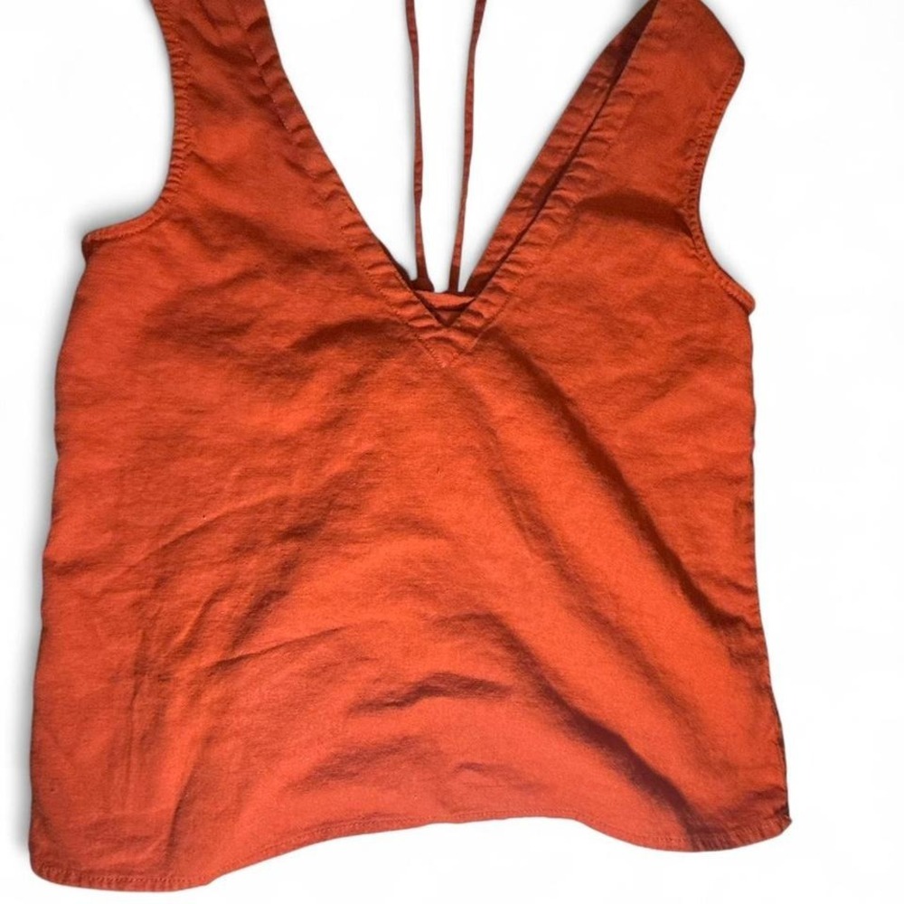 Threadbare Womens Burnt Orange Rust Linen Blend Lace Up V-Neck Tank Top XS